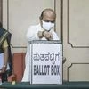 Karnataka CM Basavaraj Bommai casts his vote during Rajya Sabha elections, in Bengaluru. (PTI Photo)