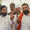 Maharashtra CM Eknath Shinde with rebel Shiv Sena MLAs during the Special session of Maharashtra Assembly, at Vidhan Bhavan in Mumbai (Photo: PTI)