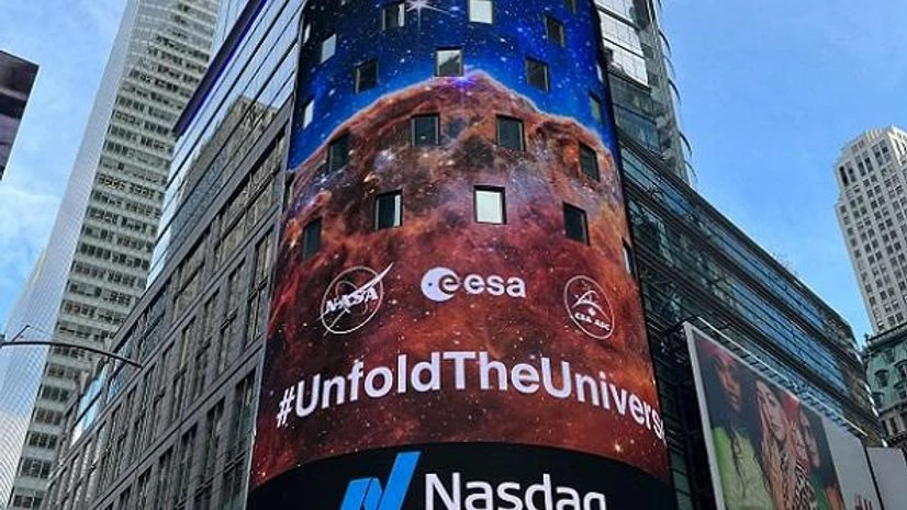 Times Square NYC Pictures of NASA Webb telescope displayed at Times square