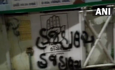 Bajrang Dal writes 'Haj house' on Gujarat Cong office wall, posters defaced Posters & banners at the Gujarat Congress Pradesh Committee's office in Ahmedabad defaced