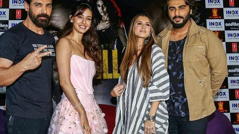 Ek Villain Returns Bollywood actors John Abraham, Disha Patani, Tara Sutaria and Arjun Kapoor pose for photos during a promotional event for their upcoming film Ek Villain Returns, in Jaipur (Photo: PTI)
