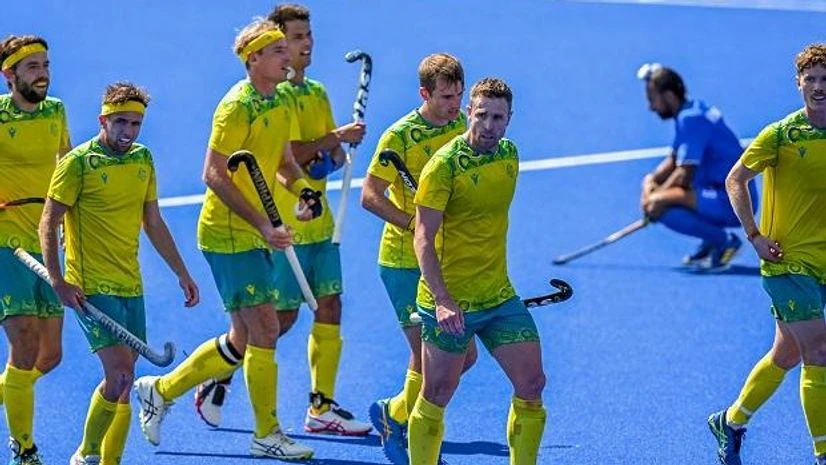 Australia hockey team, CWG 2022, Commonwealth Games Australian players jubilate after their 7-0 victory in the mens hockey final match against India, at the Commonwealth Games 2022 (CWG), in Birmingham (Photo: PTI)