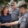 New York Governor Kathy Hochul with trooper who arrested Salman Rushdie's attacker
