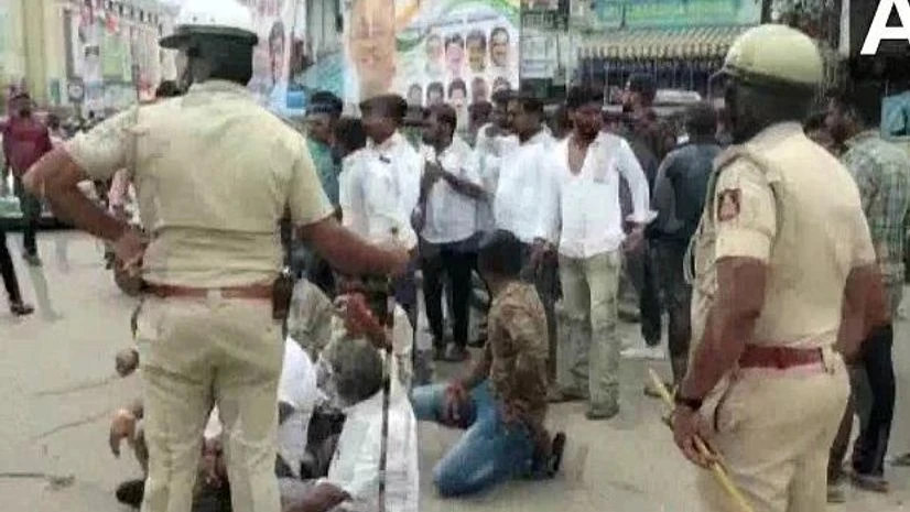 VD Savarkar flex row, Karnataka Photo: ANI