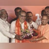 Newly appointed Uttar Pradesh BJP President Bhupendra Singh being welcomed by Chief Minister Yogi Adityanath and other leaders at the party office, in Lucknow Newly appointed Uttar Pradesh BJP President Bhupendra Singh being welcomed by Chief Minister Yogi Adityanath and other leaders at the party office, in Lucknow
