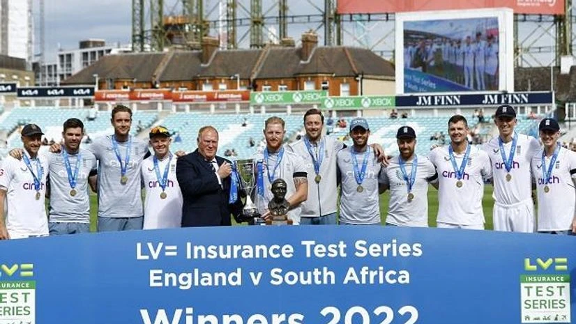 England's Ben Stokes and team mates are presented with the trophies after winning the match and series against South Africa (Photo: Reuters) England's Ben Stokes and team mates are presented with the trophies after winning the match and series against South Africa (Photo: Reuters)