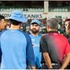Rohit Sharma and Rahul Dravid with umpires before the second India vs Australia T20I at Nagpur. Photo:@BCCI
