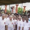 Kerala Chief Minister Pinarayi Vijayan, CPI(M) General Secretary Sitaram Yechury with party leaders during the funeral of CPI(M) leader Kodiyeri Balakrishnan, in Kannur