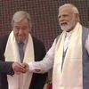 PM Narendra Modi with UN Secretary-General Antonio Guterres. (Photo: Twitter/@ANI)