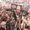 People stage a protest in Wazirabad, where Imran Khan was shot at 	reuters