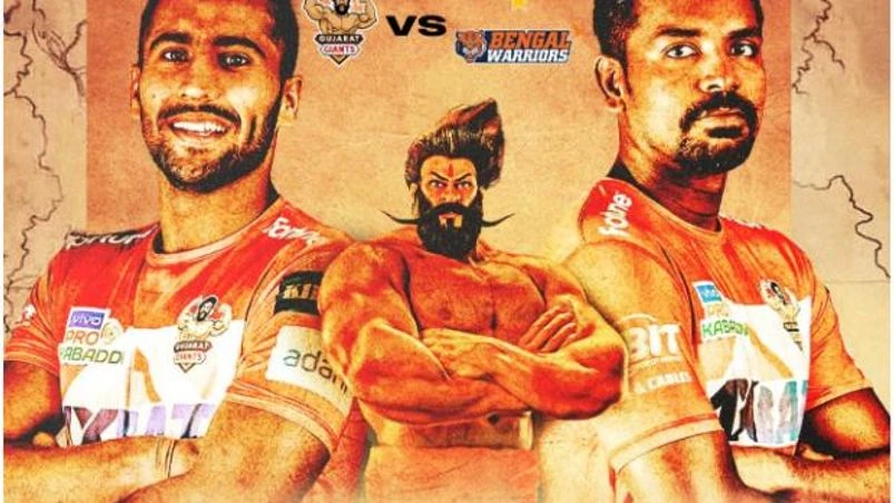PKL 2022 Gujarat Giants vs Bengal Warriors in PKL 2022. Photo: @GujaratGiants