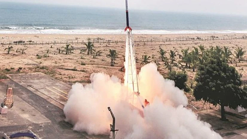 Vikram-S Vikram-S lifts off from a launch pad at the Satish Dhawan Space Centre in Sriharikota on Friday. (PTI Photo)
