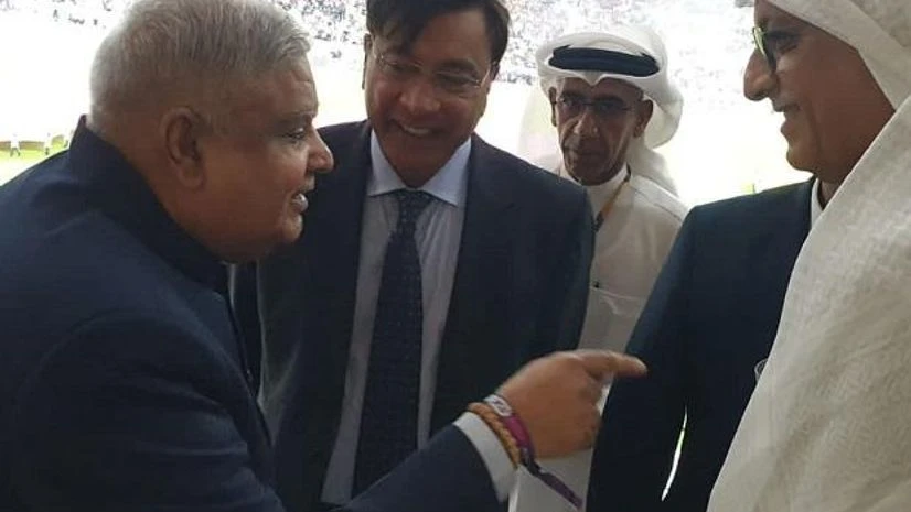 V-P Jadgeep Dhankar with Emir of Qatar Sheikh Tamim bin Hamad Al Thani, FIFA World Cup 2022 Photo: ANI