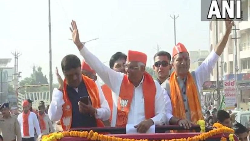 Gujarat CM Bhupendra Patel in his roadshow in Mehsana Gujarat CM Bhupendra Patel in his roadshow in Mehsana