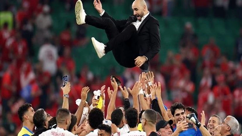 Morocco Football Team Morocco Football Team celebrates after they reach Round of 16 at the Fifa World Cup Qatar 2022. Photo:@FIFAWorldCup