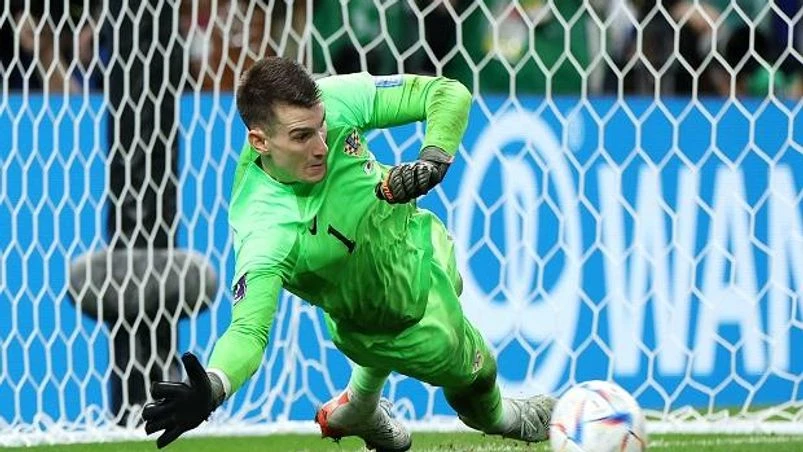 Croatian goalkeeper Livakovic Croatian goalkeeper Livakovic saves three out of four penalties in the shoot out to win the Round of 16 game against Japan in Fifa World Cup 2022. Photo:@HNS_CFF