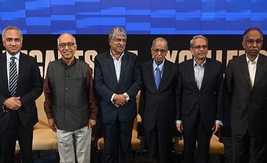 Infosys@40: From an idea in a one-bedroom apartment to a $71.41 bn company (L-R) Infosys CEO Salil Parekh along with Infosys co-founders K Dinesh, Nandan Nilekani, NR Narayana Murthy, Kris Gopalakrishnan, SD Shibulal