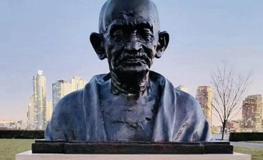 Mahatma Gandhi's bust at UN, a reminder of values he upheld: UN Chief Bust of Mahatma Gandhi, North Lawn Gardens, United Nations headquarters, New York