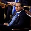Newly elected freshman Rep. George Santos (R-NY), embroiled in a scandal over his resume and claims made on the campaign trail, sits alone in the House Chamber surrounded only by the children of other representatives, on the first day of the 118th Co