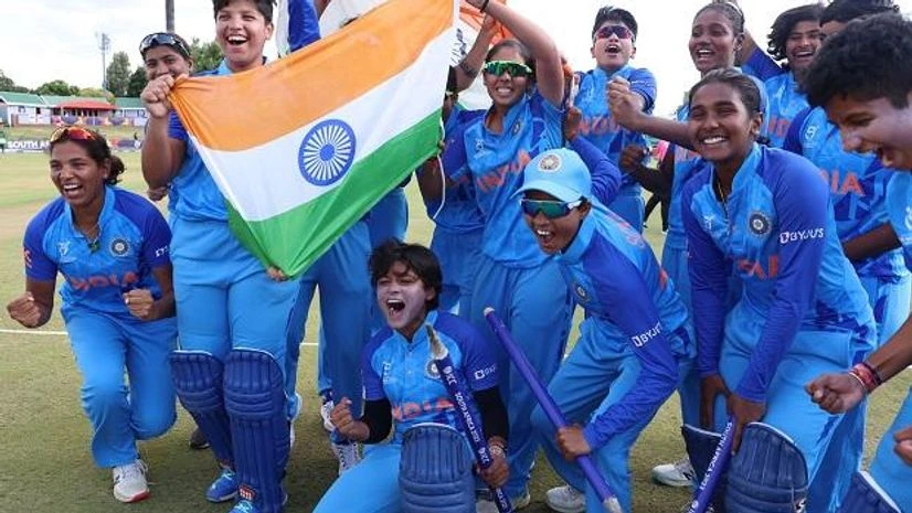 Women's cricket team India U-19 Women's cricket team celebrate their win against England. (Photo: Twitter/@BCCI)