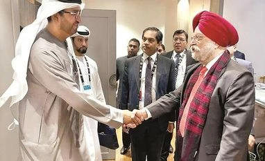 PM round table: Green hydrogen, finance and technology top agenda Union Minister for Petroleum and Natural Gas Hardeep Singh Puri (right) with COP28 president-designate Sultan al Jaber in Bengaluru | PHOTO: TWITTER