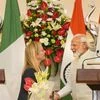 Prime Minister Narendra Modi greets Prime Minister of Italy Giorgia Meloni