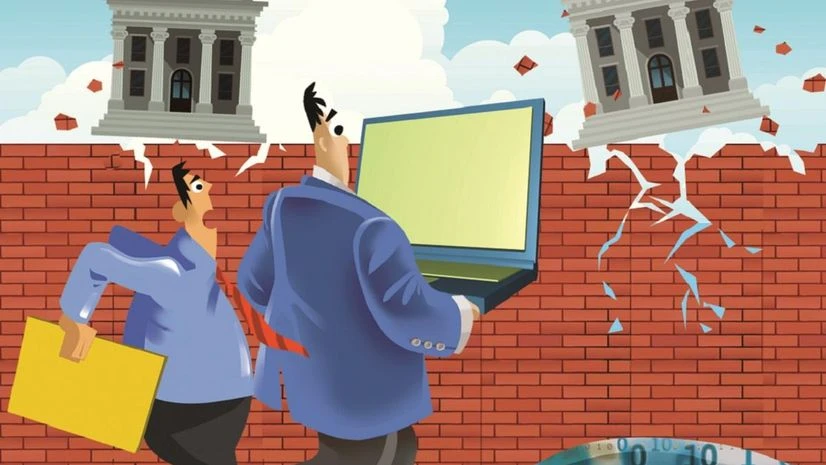 Global banks' tech revival sparks hope for $254 bn Indian IT sector | Finance News Global banking crisis. Illustration: Binay Sinha