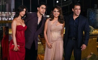 Mumbai: Film producer and fashion designer Gauri Khan with daughter Suhana Khan, son Aryan Khan and Bollywood actor Salman Khan during the inauguration of Nita Mukesh Ambani Cultural Centre, in Mumbai, Friday, March 31, 2023. (PTI Photo/Shashank Para Mumbai: Film producer and fashion designer Gauri Khan with daughter Suhana Khan, son Aryan Khan and Bollywood actor Salman Khan during the inauguration of Nita Mukesh Ambani Cultural Centre, in Mumbai, Friday, March 31, 2023. (PTI Photo/Shashank Para