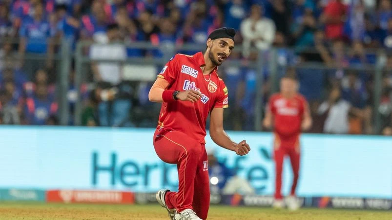IPL 2023 Arshdeep Singh of Punjab Kings celebrates the wicket of N. Tilak Varma of Mumbai Indians during match 31 of the Tata Indian Premier League at the Wankhede Stadium, Mumbai. Photo: Sportzpics