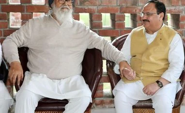 Nadda pays last respect to Shiromani Akali Dal patron Parkash Singh Badal JP Nadda with Prakash Singh Badal