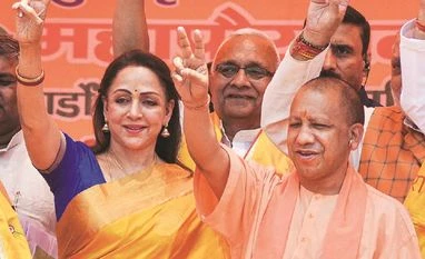 Yogi Adityanath with BJP MP Hema Malini Yogi Adityanath with BJP MP Hema Malini