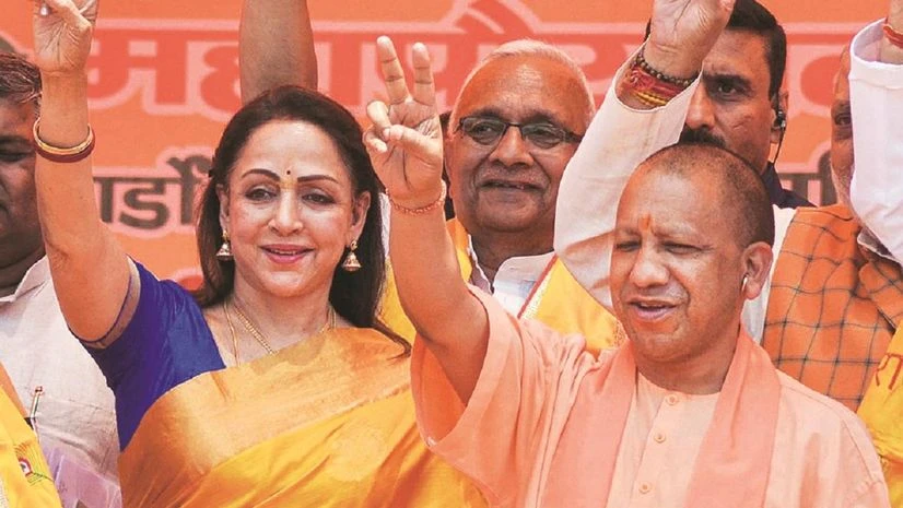 Yogi Adityanath with BJP MP Hema Malini Yogi Adityanath with BJP MP Hema Malini