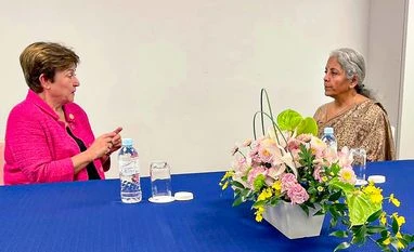 Sitharaman meets IMF chief Georgieva on sidelines of G7 meet in Japan Finance Minister Nirmala Sitharaman meets IMF MD Kristalina Georgieva
