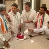 Karnataka Congress President D.K. Shivakumar with party leaders Randeep Surjewala, Siddaramaiah and others celebrates his birthday