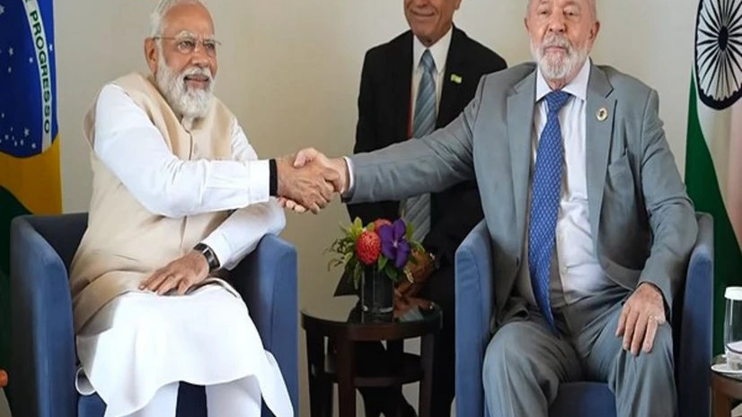 PM Modi with Brazil's President Silva PM Modi with Brazil's President Silva