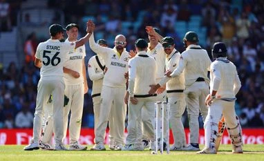 WTC Final, Nathan Lyon Australia's Nathan Lyon celebrates the wicket of India's Ravindra Jadeja with teammates. Photo: Reuters/Paul Childs