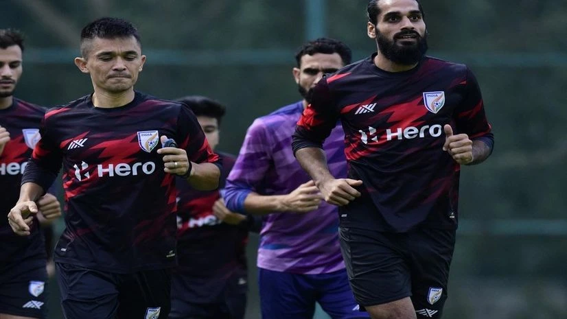 Sandesh Jhingan Sandesh Jhingan of India practices during the Intercontinental Cup. Photo: Twitter/ Indian Football Team