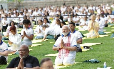 PM Modi at Yoga day event at UN, Photo: Twitter PM Modi at Yoga day event at UN, Photo: Twitter