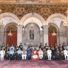 President Murmu, V-P Dhankhar and PM Modi with the recipients of Distinguished Service Award at Rashtrapati Bhavan