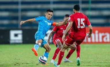 Sunil Chhetri Sunil Chhetri in actipon against Lebanon in SAFF Championship Semi-Final against Lebanon. Photo: AIFF