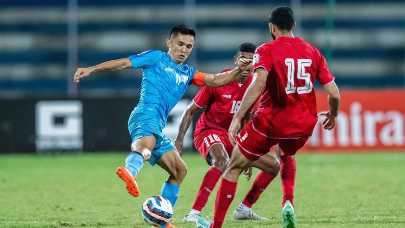 Sunil Chhetri Sunil Chhetri in actipon against Lebanon in SAFF Championship Semi-Final against Lebanon. Photo: AIFF