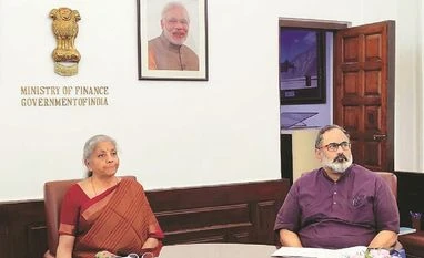 FM Sitharaman holds meet for 'time-bound' completion of Budget schemes Nirmala Sitharaman (left) and Rajeev Chandrashekhar