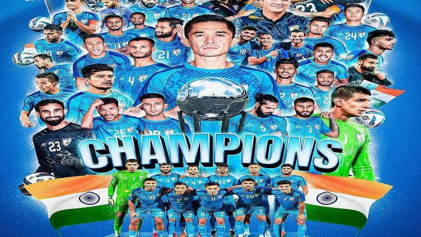 Indian football Team Indian Football Team wins the SAFF Championship 2023 after beating Kuwait in the final 5-4 on penalties. The regulation time plus extra time ended at 1-1. Photo: AIFF