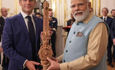 PM Modi, Prez Macron express 'grave concerns' over Red Sea conflict PM Modi gifts sandalwood replica of sitar to President Macron