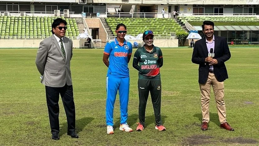 Harmanpreet Kaur Harmanpreet Kaur at toss druing the third ODI between India women and Bangladesh women. Photo: BCCI Women
