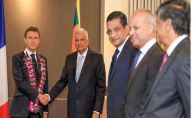 French President Macron meets Lanka counterpart during historic visit French President Macron(Left), and Sri Lanka President Ranil Wickremesinghe (Right)