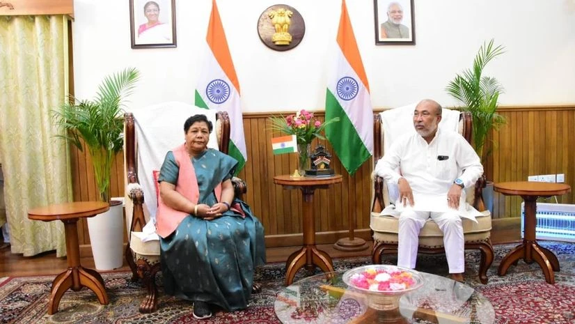 Manipur Governor Anusuiya Uikey with CM N Biren Singh Manipur Governor Anusuiya Uikey with CM N Biren Singh