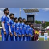 India vs West Indies Players of India's cricket team line up during the anthems ceremony prior to their first T20 cricket match against West Indies at Brian Lara Stadium in Tarouba, Trinidad and Tobago, Thursday, Aug. 3, 2023. (AP/PTI)