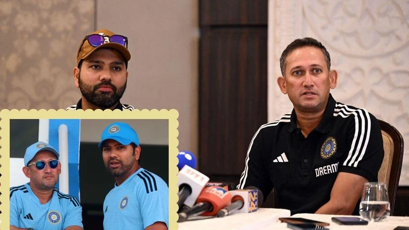 Ajit Agarkar, Rohit Sharma Team India chief selector Ajit Agarkar and skipper Rohit Sharma during the Asia Cup squad announcement in New Delhi, India. Photo: Twitter