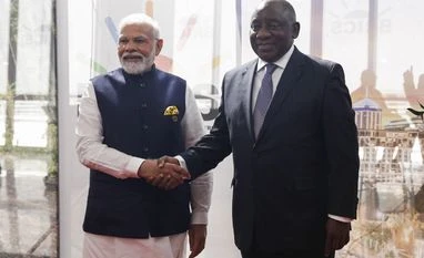 PM Modi, S African Prez discuss multilateral issues of mutual interest PM Narendra Modi, left, with South African President Cyril Ramaphosa